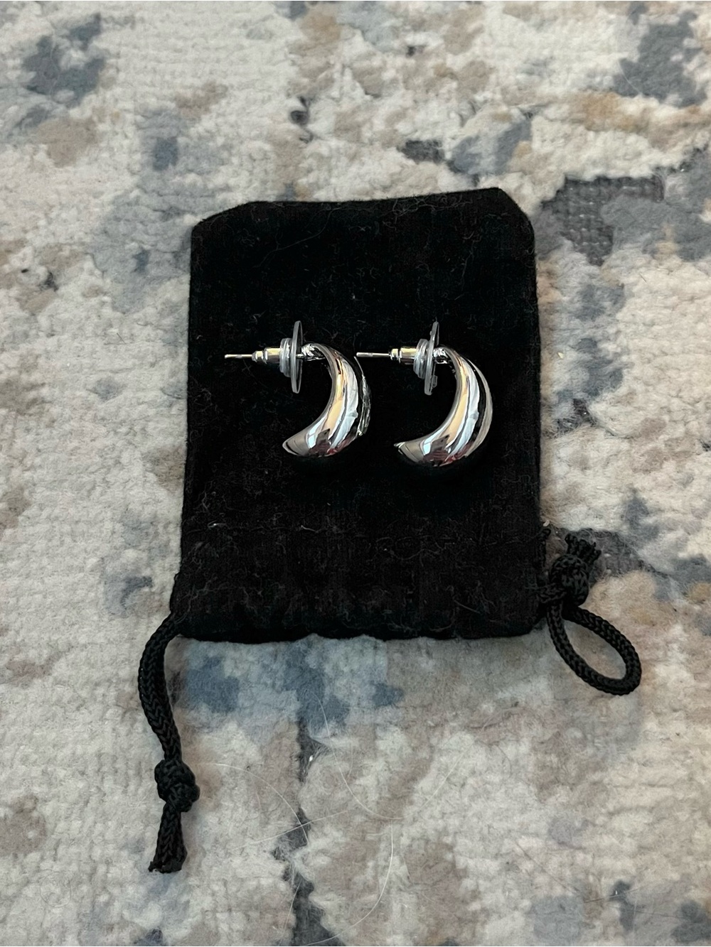 Polished Silver Crescent Hoop Earrings - Women Jewelry